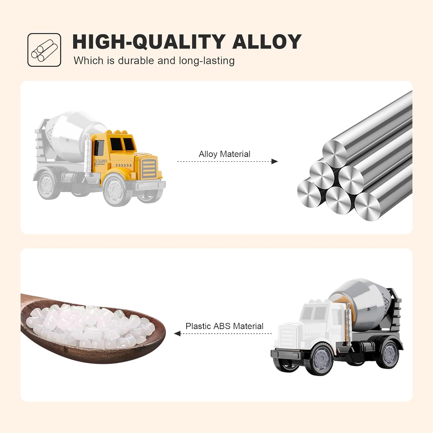 HONGTUO Alloy Mini Construction Vehicles,8Pcs Die-cast Construction Toys Set,Excavators Mixer Truck Bulldozers Forklift Dump Truck Toys,Pull Back Car Toys for Toddlers Kids Boys & Girls - Image 4