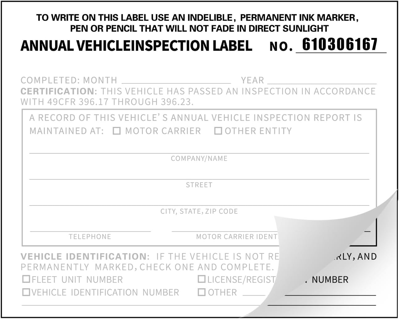 Annual Vehicle Inspection Report Form 25-pk 3-Ply Carbonless, 8.5" x 11.75" + 2-Ply Vinyl with Mylar Laminate Label 5" x 4" - Image 3