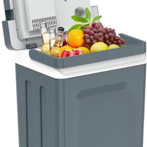 SHAREWIN Electric Cooler & Warmer with Handle 26.5 Quart/25L Portable Thermoelectric Fridge for Vehicles & Trucks with 110V AC & 12V DV, Portable Refrigerator for Camping, Mini Car Refrigerator.Grey