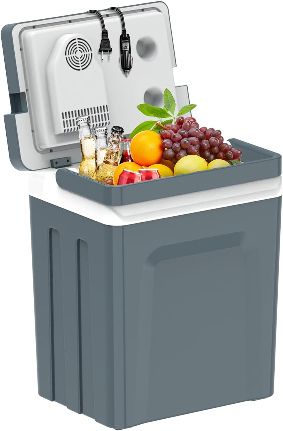 SHAREWIN Electric Cooler & Warmer with Handle 26.5 Quart/25L Portable Thermoelectric Fridge for Vehicles & Trucks with 110V AC & 12V DV, Portable Refrigerator for Camping, Mini Car Refrigerator.Grey