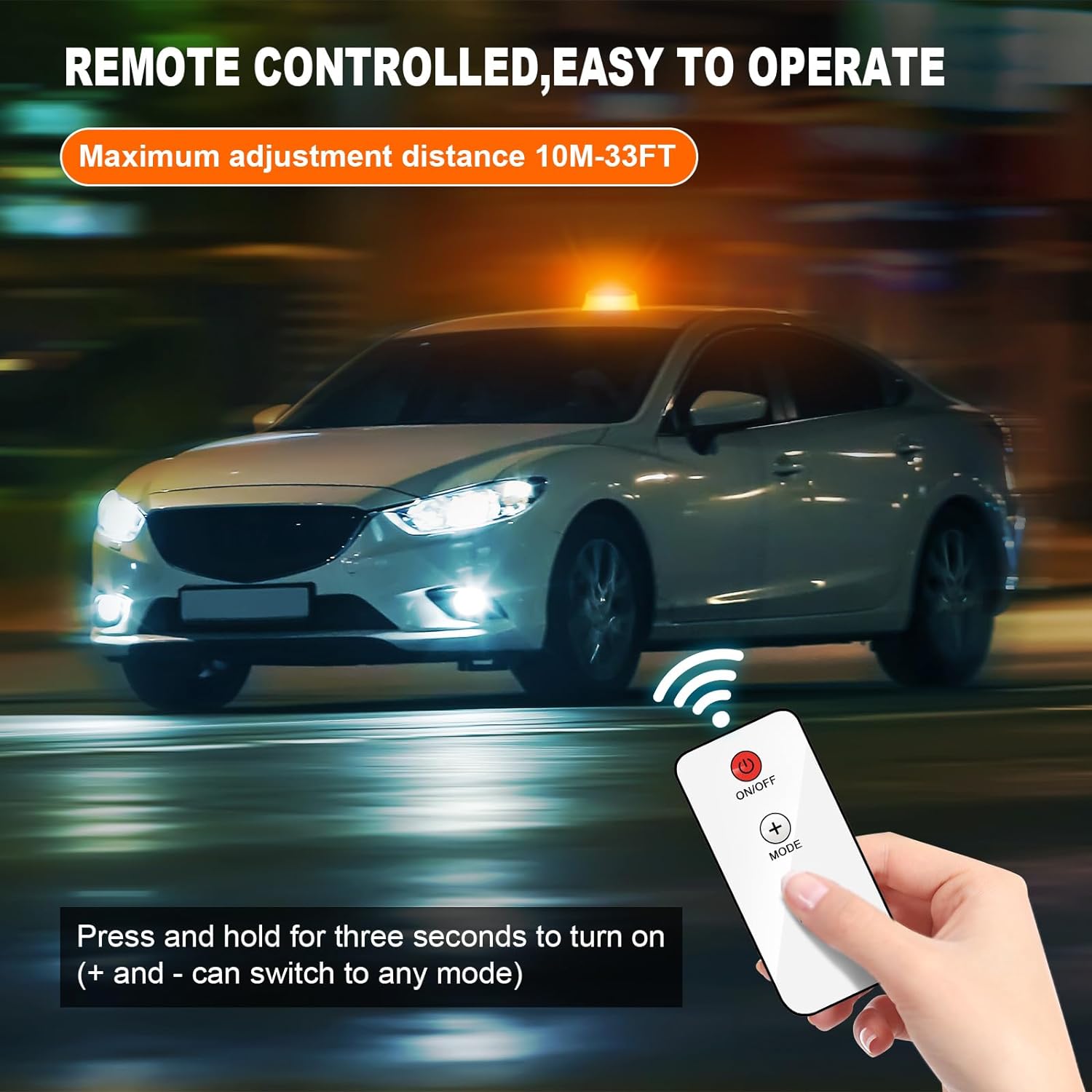 AnTom LED Strobe Lights - Wireless Remote Control Flashing Light-12-24v High Brightness Battery Beacon Lights -Magnetic Base Amber Light- Vehicle Emergency Flashing Warning Light - Image 2