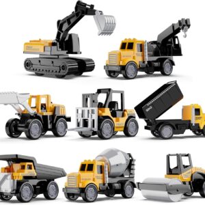HONGTUO Alloy Mini Construction Vehicles,8Pcs Die-cast Construction Toys Set,Excavators Mixer Truck Bulldozers Forklift Dump Truck Toys,Pull Back Car Toys for Toddlers Kids Boys & Girls