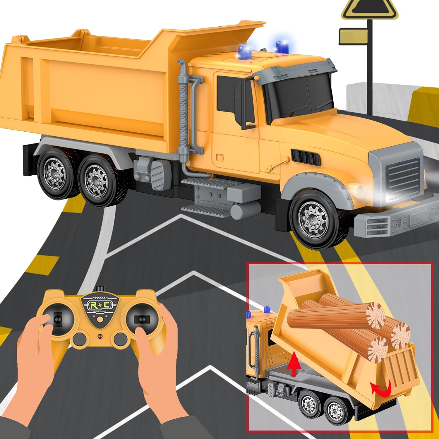 CALEST Remote Control Construction Dump Truck Toy RC Vehicle,6 Channel Truck Toys with 2 Rechargeable Batteries,1/24 Scale Dump Truck,Birthday Gifts Ideas for Boys Age 3-8 Year Old - Image 3