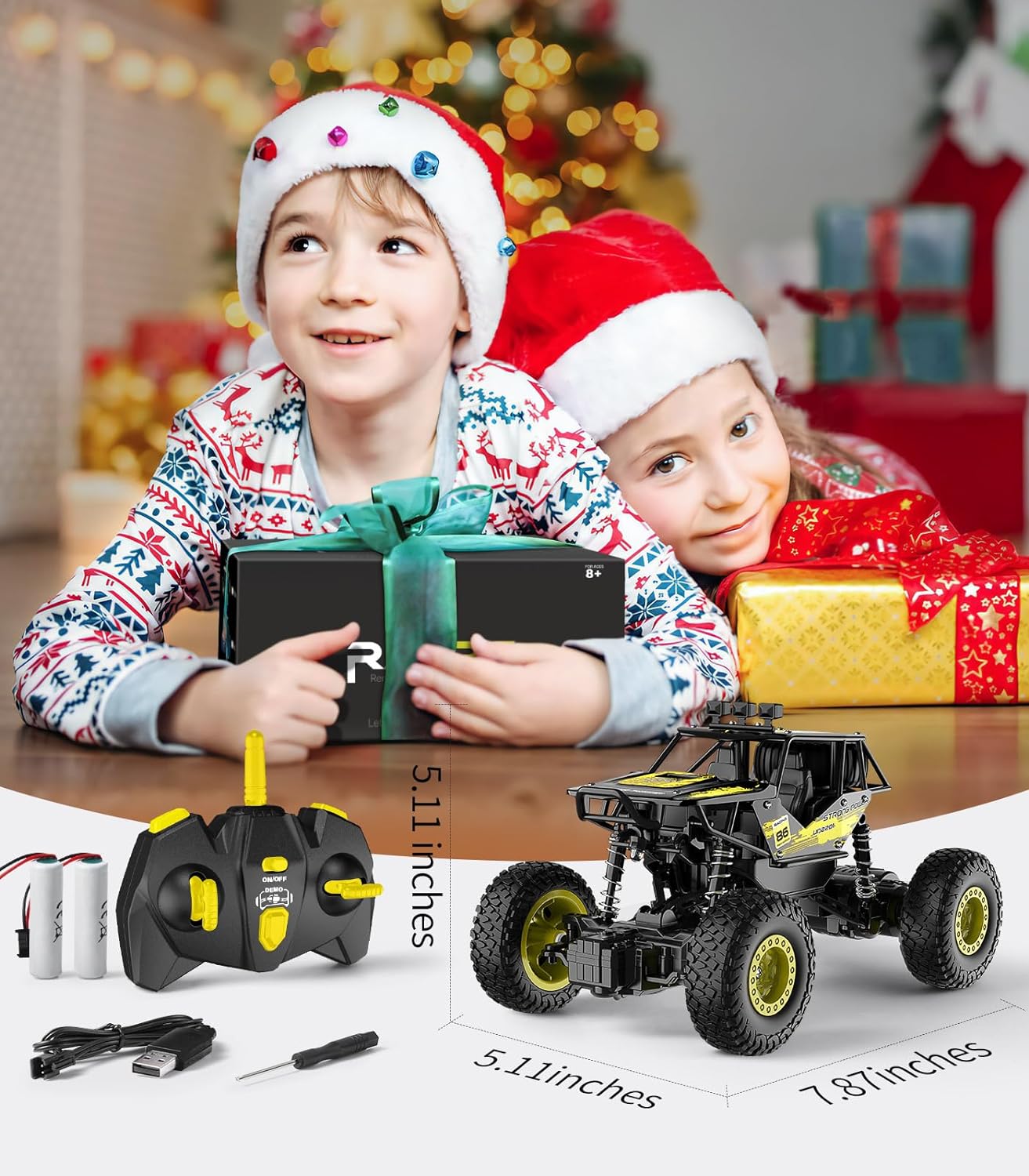 Remote Control Car, Metal RC Monster Trucks,1/20 LED 4 Channel All Terrains Off Road Vehicle 2X Rechargeable Batteries Toy Gift for Boys Girls Kids Adults - Image 6