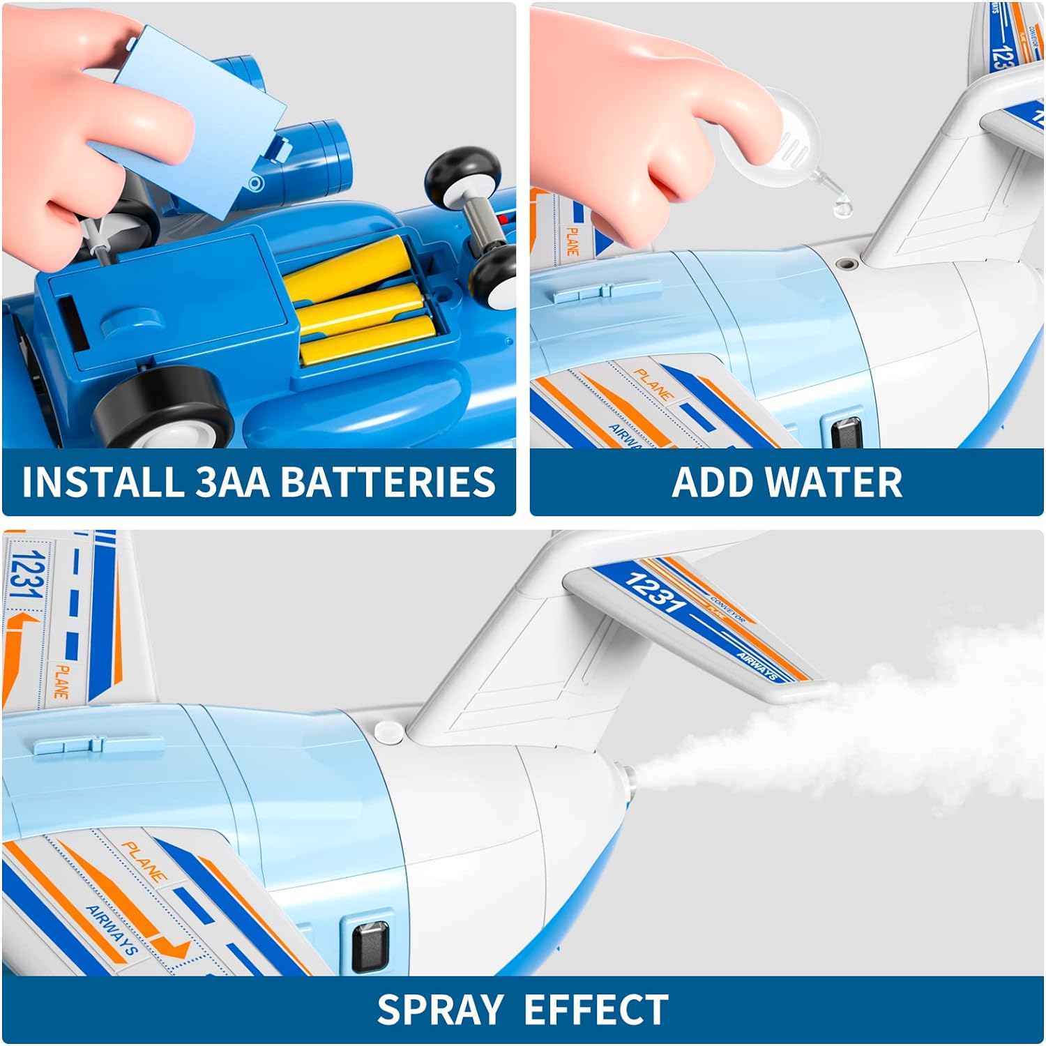 IHAHA Airplane Toys for 3 Year Old, Toy Airplane for Boys Kids Age 4-7, Large Transport Spray Aeroplane Toys with 10 Vehicle Cars, 3 4 5 6 Year Old Boy Toys - Image 4