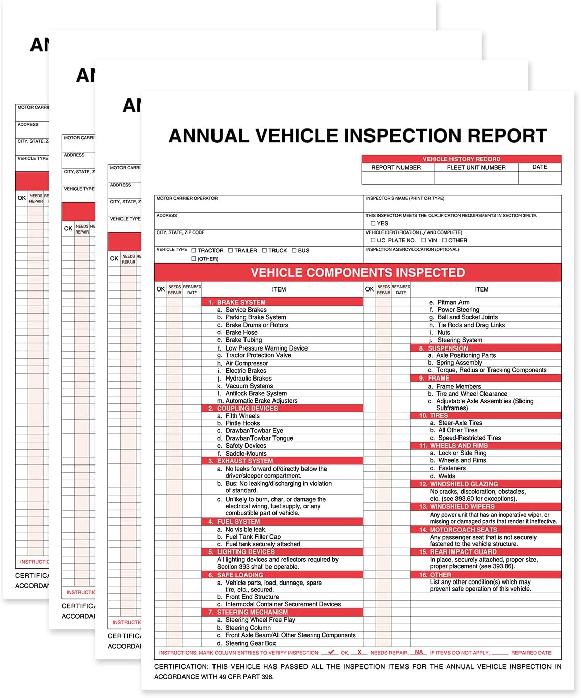 Annual Vehicle Inspection Report Form 25-pk 3-Ply Carbonless, 8.5" x 11.75" + 2-Ply Vinyl with Mylar Laminate Label 5" x 4" - Image 4