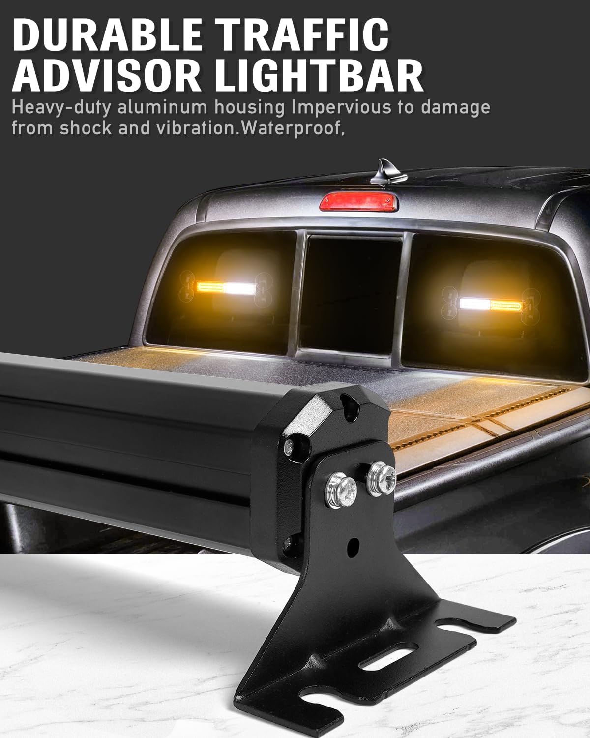 HLauto 1002L Emergency Strobe Traffic Advisor Light Bar: 40 LED Dash Safety Warning Flashing Light, Front/Rear Windshield Visor Light for Construction Vehicle, Tow/Plow Truck (2x10.7inch, Amber White) - Image 5