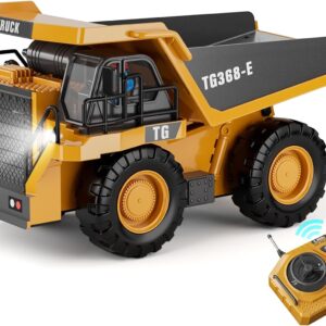 RC Dump Truck Toy, 9-Channel Remote Control Toy with Metal Bed & Light, Rechargeable Battery, Kids Construction Vehicle Truck Toys for 3+ Boys, Perfect 2024 Kid Birthday Gift for Ages 3-12+