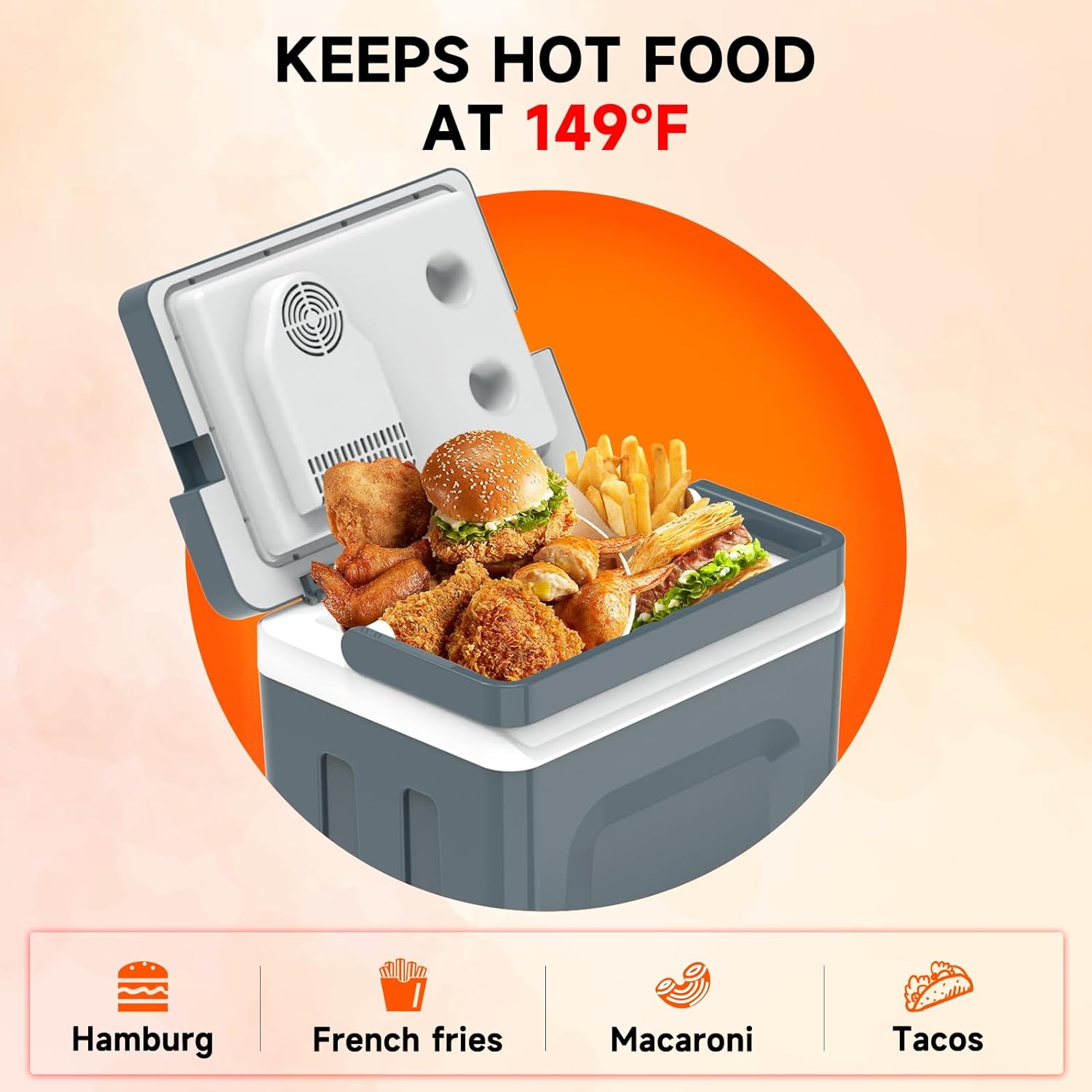 SHAREWIN Electric Cooler & Warmer with Handle 26.5 Quart/25L Portable Thermoelectric Fridge for Vehicles & Trucks with 110V AC & 12V DV, Portable Refrigerator for Camping, Mini Car Refrigerator.Grey - Image 4