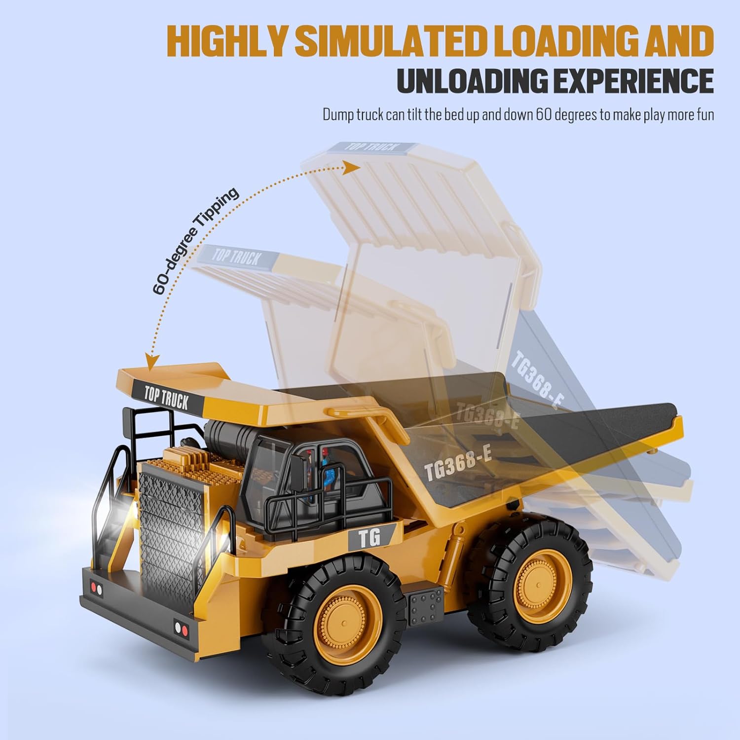 RC Dump Truck Toy, 9-Channel Remote Control Toy with Metal Bed & Light, Rechargeable Battery, Kids Construction Vehicle Truck Toys for 3+ Boys, Perfect 2024 Kid Birthday Gift for Ages 3-12+ - Image 4