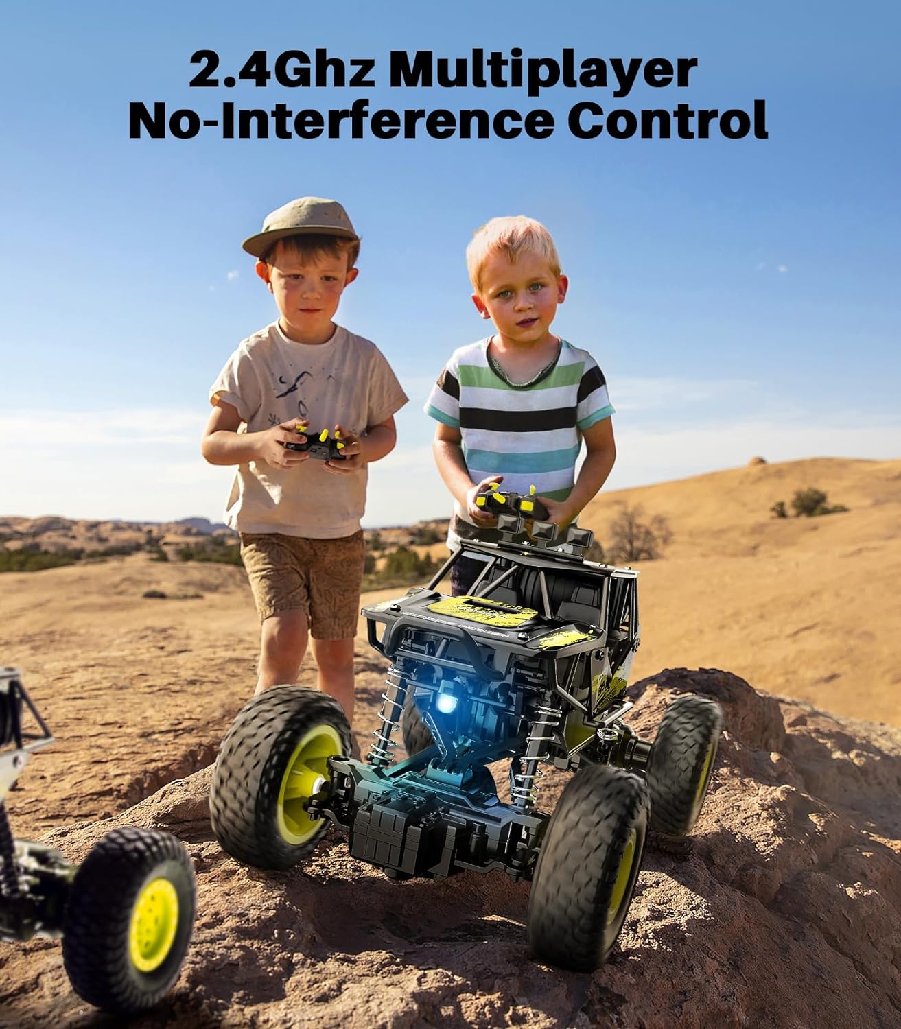 Remote Control Car, Metal RC Monster Trucks,1/20 LED 4 Channel All Terrains Off Road Vehicle 2X Rechargeable Batteries Toy Gift for Boys Girls Kids Adults - Image 5