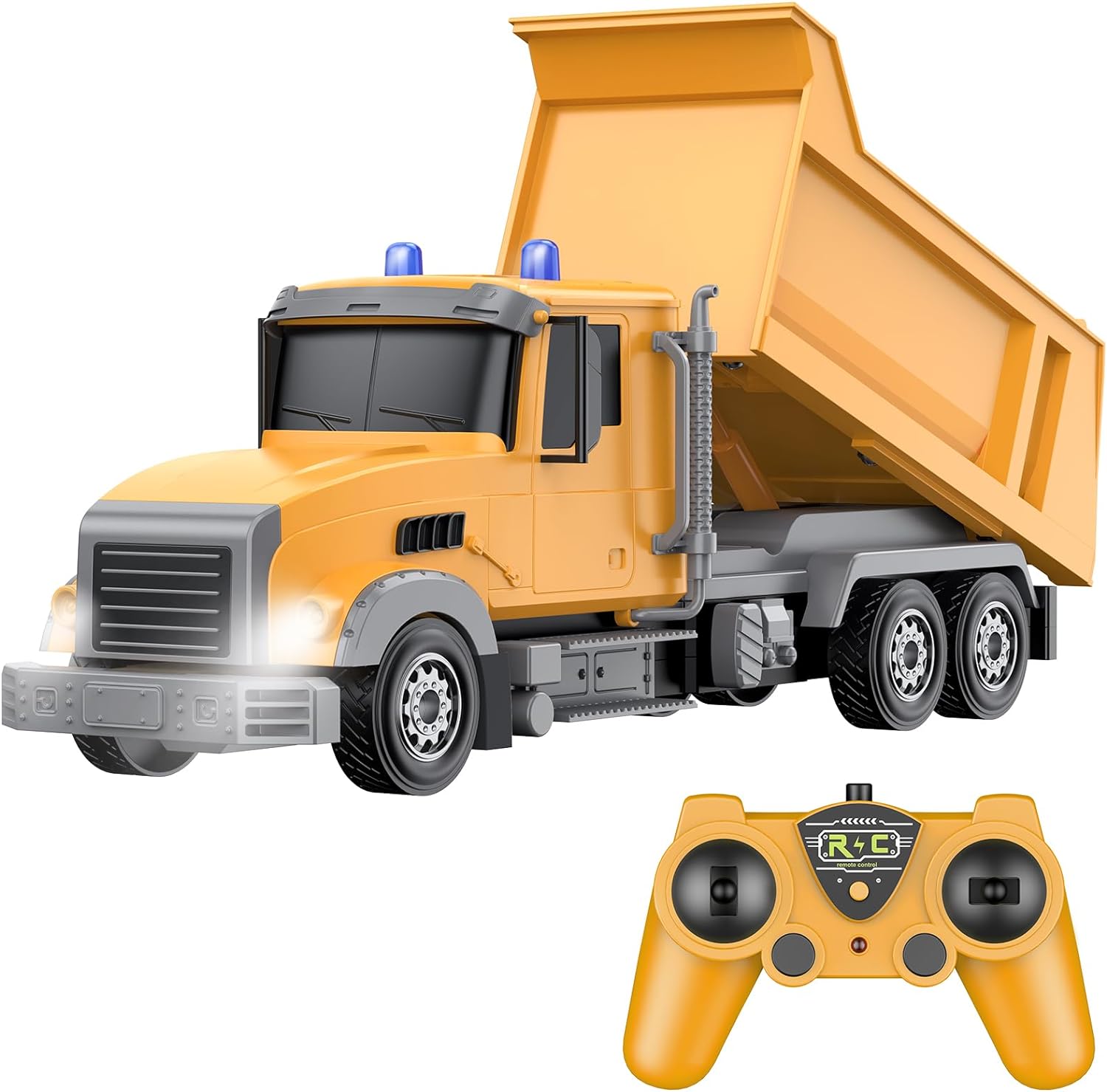 CALEST Remote Control Construction Dump Truck Toy RC Vehicle,6 Channel Truck Toys with 2 Rechargeable Batteries,1/24 Scale Dump Truck,Birthday Gifts Ideas for Boys Age 3-8 Year Old