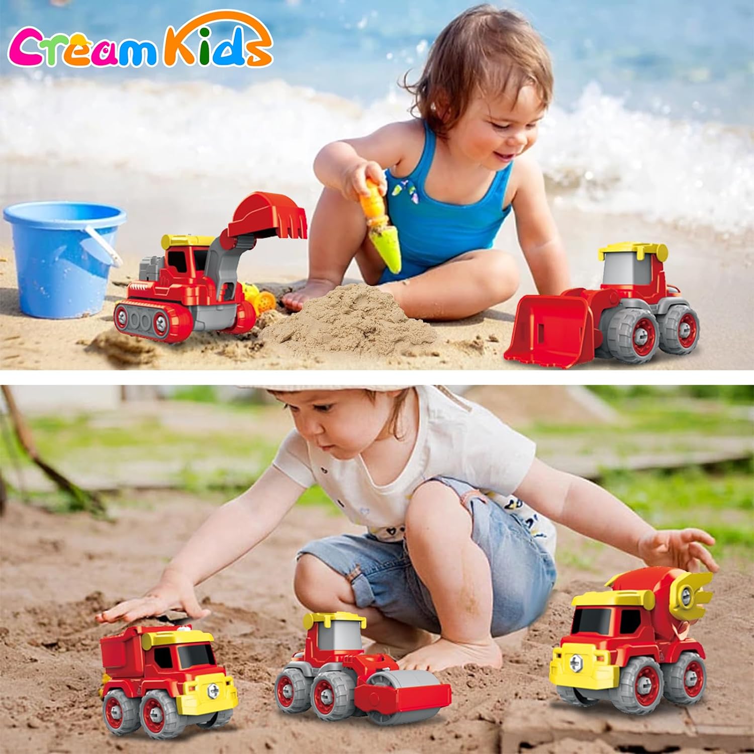 CREAMKIDS Take Apart Engineering Car Playset, 5 in 1 Robot Toys Construction Vehicles,Transform into Pterosaur Robot STEM Building Toy, Birthday for 3+ Boys Girls Toddler - Image 2
