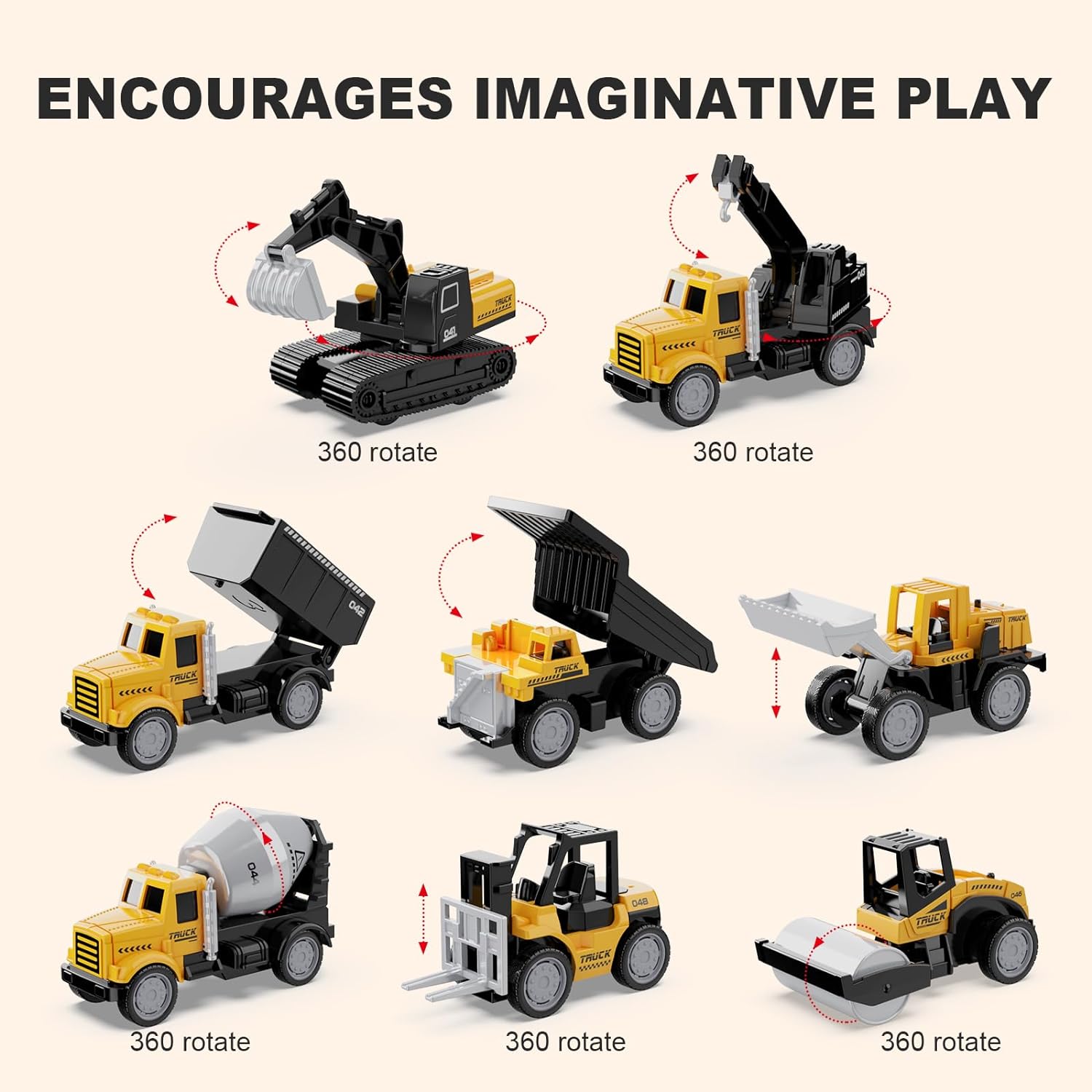HONGTUO Alloy Mini Construction Vehicles,8Pcs Die-cast Construction Toys Set,Excavators Mixer Truck Bulldozers Forklift Dump Truck Toys,Pull Back Car Toys for Toddlers Kids Boys & Girls - Image 2