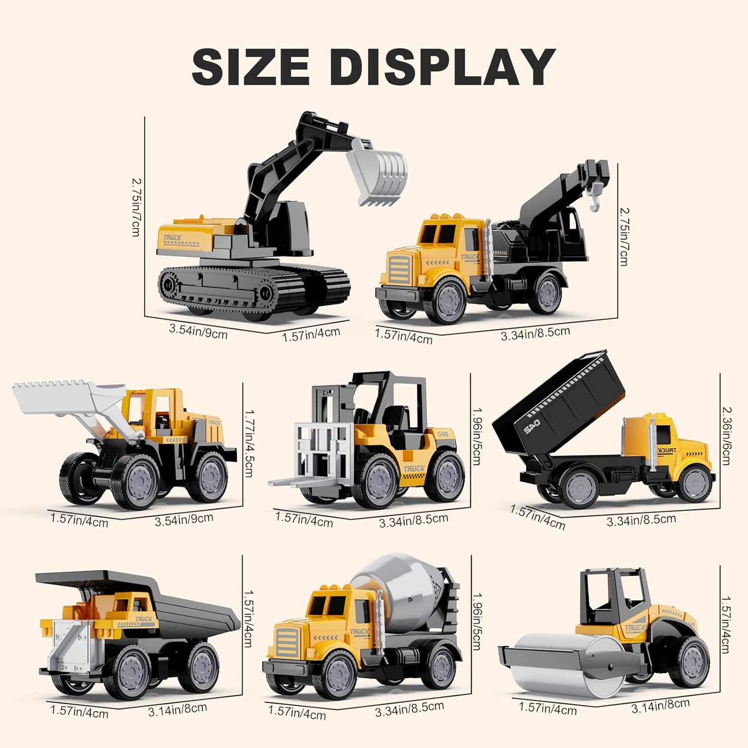 HONGTUO Alloy Mini Construction Vehicles,8Pcs Die-cast Construction Toys Set,Excavators Mixer Truck Bulldozers Forklift Dump Truck Toys,Pull Back Car Toys for Toddlers Kids Boys & Girls - Image 6