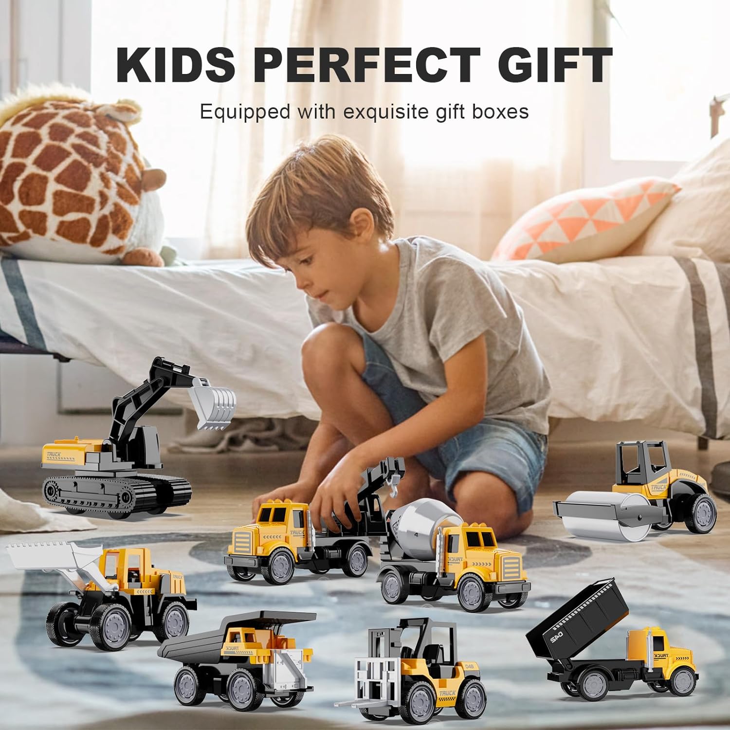 HONGTUO Alloy Mini Construction Vehicles,8Pcs Die-cast Construction Toys Set,Excavators Mixer Truck Bulldozers Forklift Dump Truck Toys,Pull Back Car Toys for Toddlers Kids Boys & Girls - Image 7