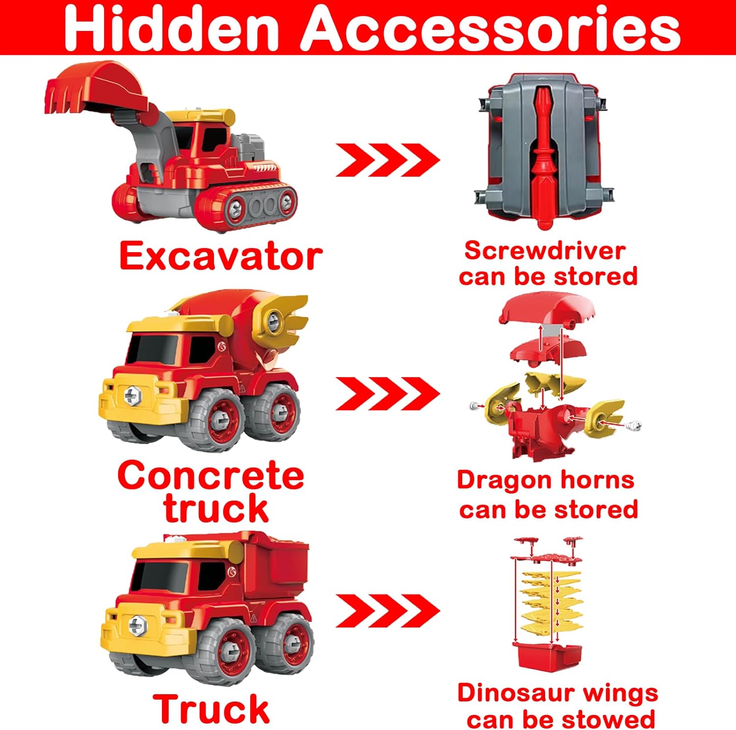CREAMKIDS Take Apart Engineering Car Playset, 5 in 1 Robot Toys Construction Vehicles,Transform into Pterosaur Robot STEM Building Toy, Birthday for 3+ Boys Girls Toddler - Image 6