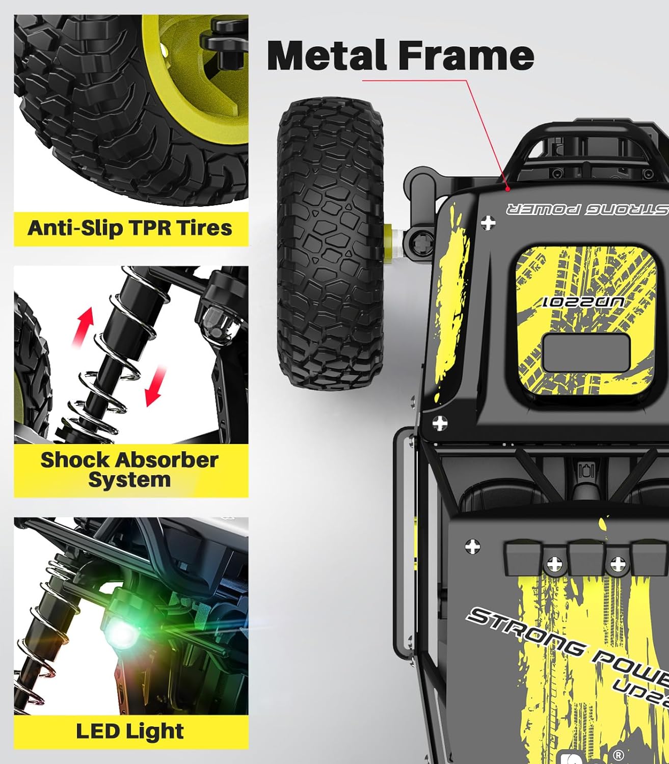 Remote Control Car, Metal RC Monster Trucks,1/20 LED 4 Channel All Terrains Off Road Vehicle 2X Rechargeable Batteries Toy Gift for Boys Girls Kids Adults - Image 2