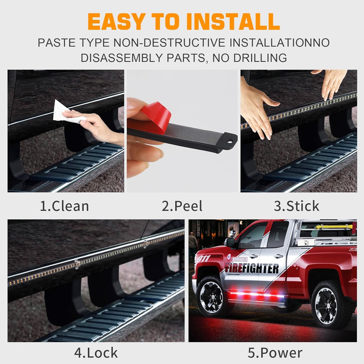 XRIDONSEN 2PCS 70 inch Truck LED Emergency Lights Strip 864 LED Running Board Strobe Lights Bar Red White Firefighter Lights Flashing Warning Safety Waterproof Flexible for Vehicles Trucks Pickup POV - Image 5