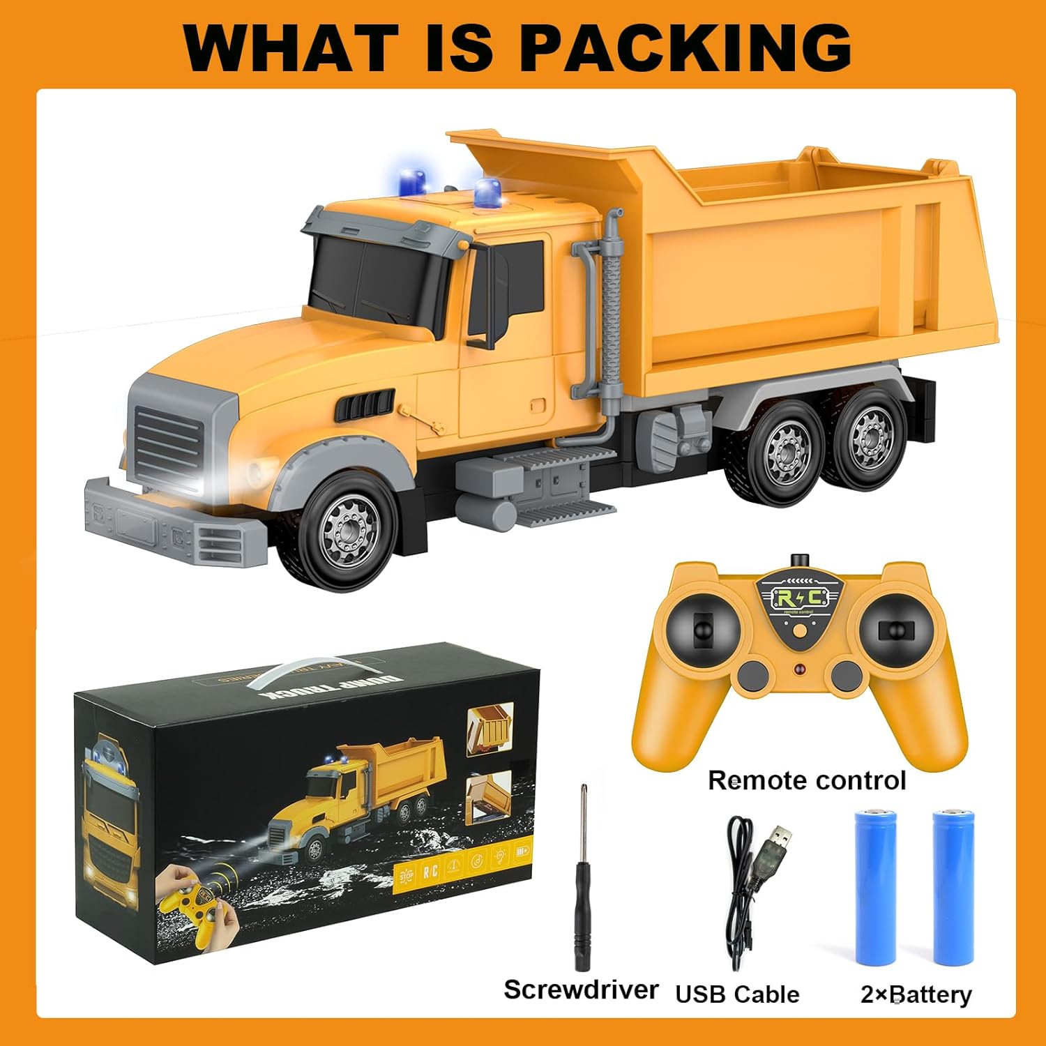 CALEST Remote Control Construction Dump Truck Toy RC Vehicle,6 Channel Truck Toys with 2 Rechargeable Batteries,1/24 Scale Dump Truck,Birthday Gifts Ideas for Boys Age 3-8 Year Old - Image 6
