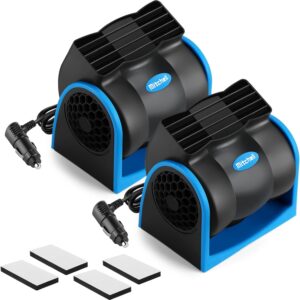 Tujoe 2 Pcs 12v Car Fan Car Vehicle Electric Cooling Fan with Cigarette Light Plug Mini Adjustable Speed Silent Air Cooler Portable Cold Air Fans for Cars Auto Suv Truck Cart Rv Atv
