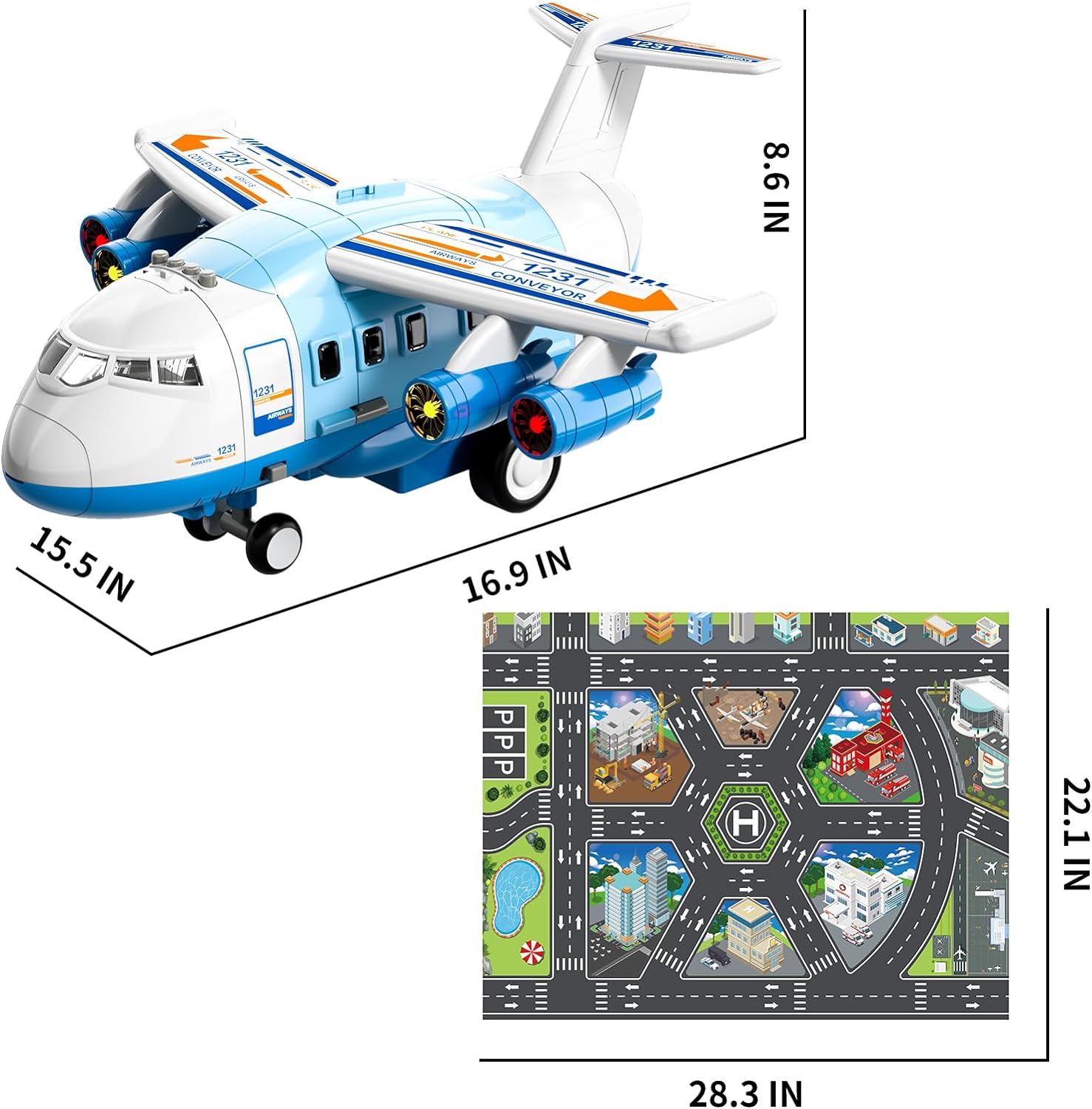 IHAHA Airplane Toys for 3 Year Old, Toy Airplane for Boys Kids Age 4-7, Large Transport Spray Aeroplane Toys with 10 Vehicle Cars, 3 4 5 6 Year Old Boy Toys - Image 2