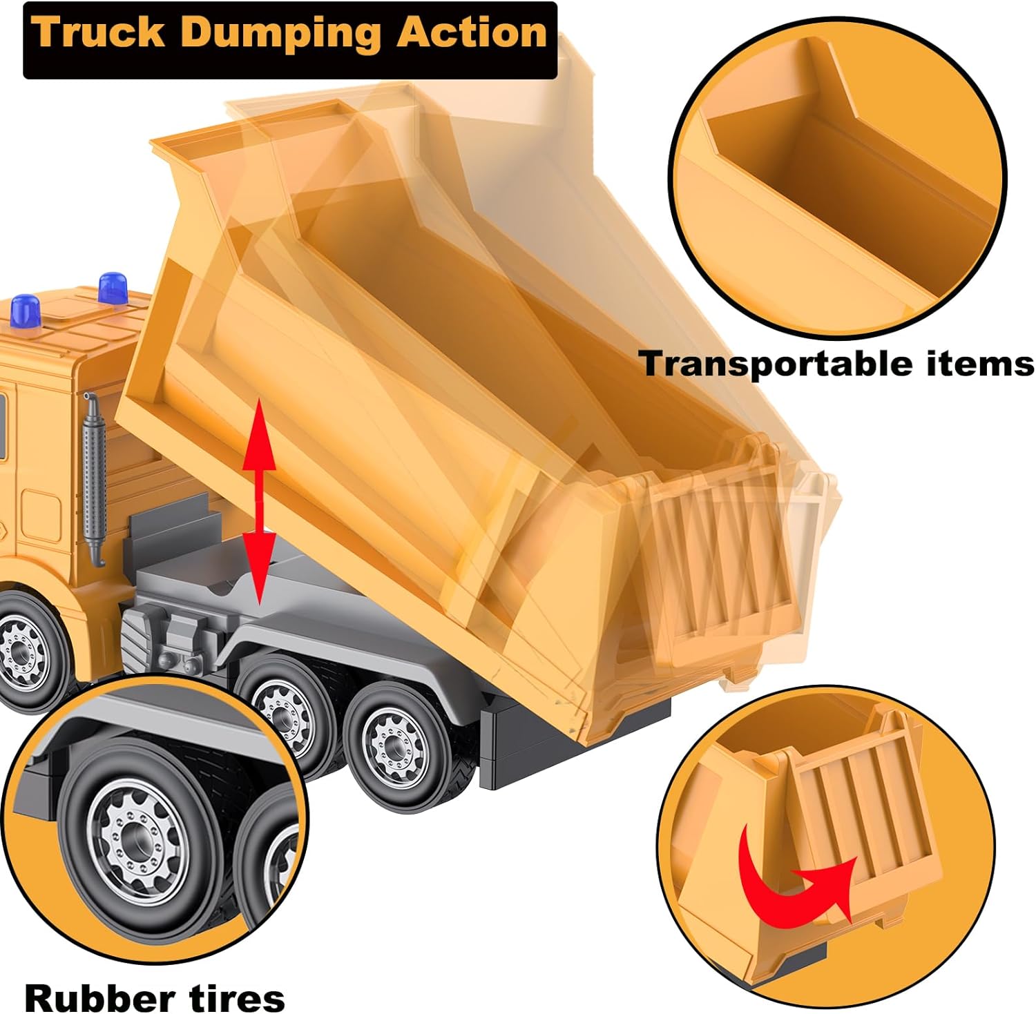 CALEST Remote Control Construction Dump Truck Toy RC Vehicle,6 Channel Truck Toys with 2 Rechargeable Batteries,1/24 Scale Dump Truck,Birthday Gifts Ideas for Boys Age 3-8 Year Old - Image 4