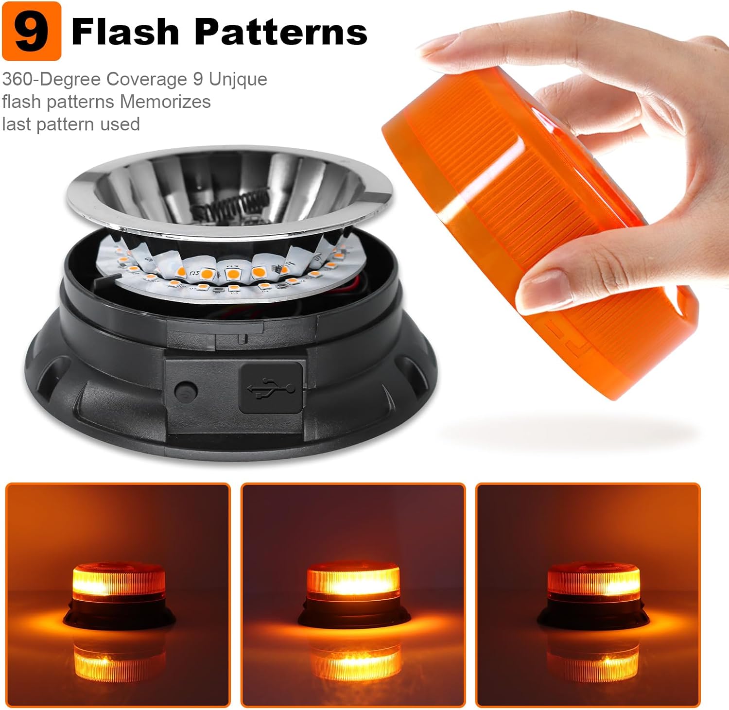 AnTom LED Strobe Lights - Wireless Remote Control Flashing Light-12-24v High Brightness Battery Beacon Lights -Magnetic Base Amber Light- Vehicle Emergency Flashing Warning Light - Image 7