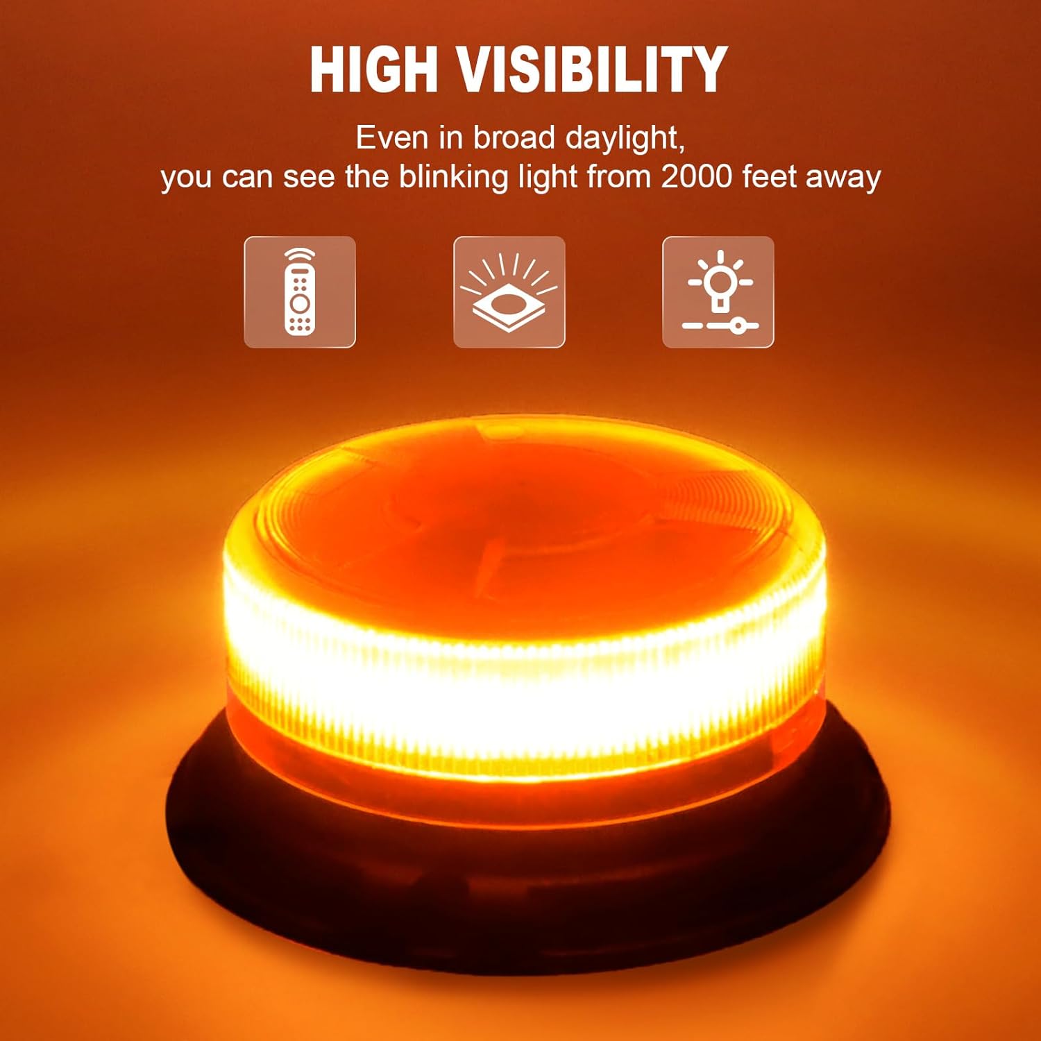 AnTom LED Strobe Lights - Wireless Remote Control Flashing Light-12-24v High Brightness Battery Beacon Lights -Magnetic Base Amber Light- Vehicle Emergency Flashing Warning Light - Image 3