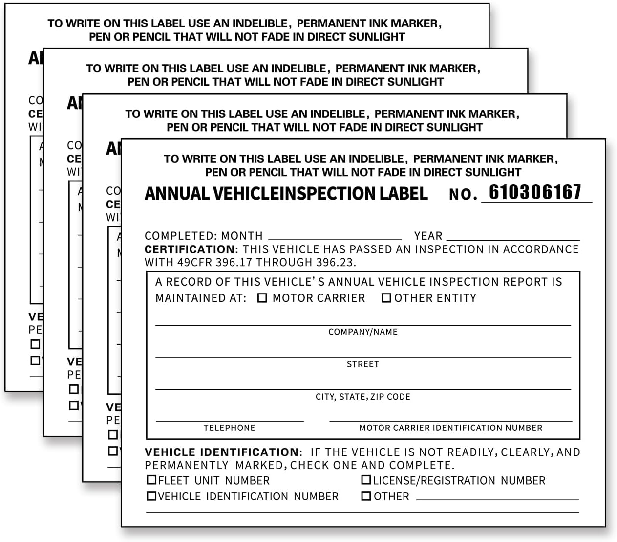 Annual Vehicle Inspection Report Form 25-pk 3-Ply Carbonless, 8.5" x 11.75" + 2-Ply Vinyl with Mylar Laminate Label 5" x 4" - Image 5