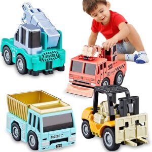 KIDAMI Die-Cast Metal Construction Vehicles Toy Cars Set, Mini Pull Back Car Excavator Cars Trucks, Toys for Toddlers Boys & Girls Birthday Gifts, Easter Egg Fillers, Cake Decorations