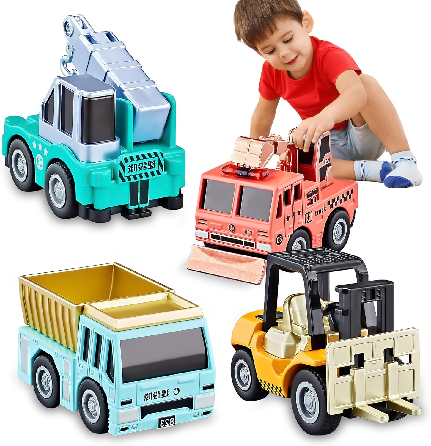 KIDAMI Die-Cast Metal Construction Vehicles Toy Cars Set, Mini Pull Back Car Excavator Cars Trucks, Toys for Toddlers Boys & Girls Birthday Gifts, Easter Egg Fillers, Cake Decorations