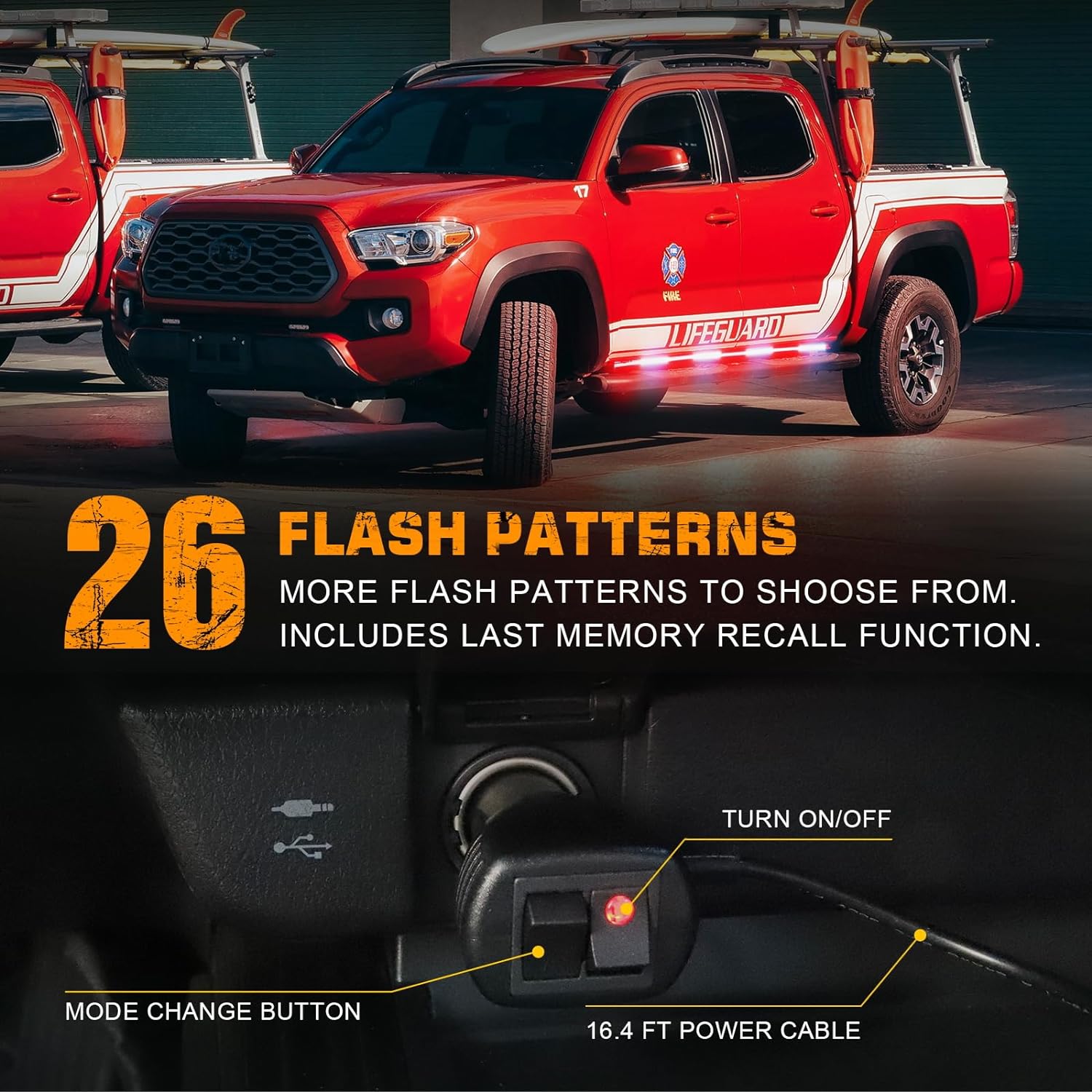 XRIDONSEN 2PCS 70 inch Truck LED Emergency Lights Strip 864 LED Running Board Strobe Lights Bar Red White Firefighter Lights Flashing Warning Safety Waterproof Flexible for Vehicles Trucks Pickup POV - Image 4