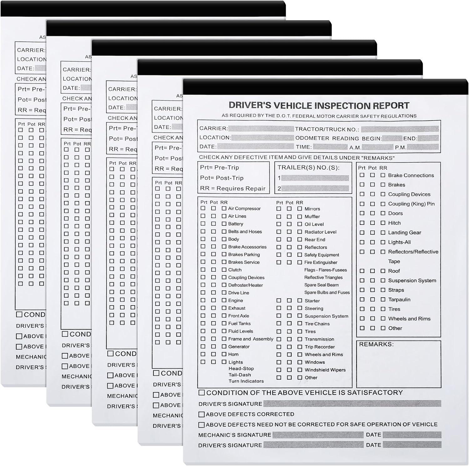Motiskyy 5 Pack 5.5" x 8.5" Detailed Driver's Vehicle Inspection Report 31 Sets of Forms Per Book 2-ply Carbonless Detailed Daily Pre Trip Inspection Report for Drivers and Truckers