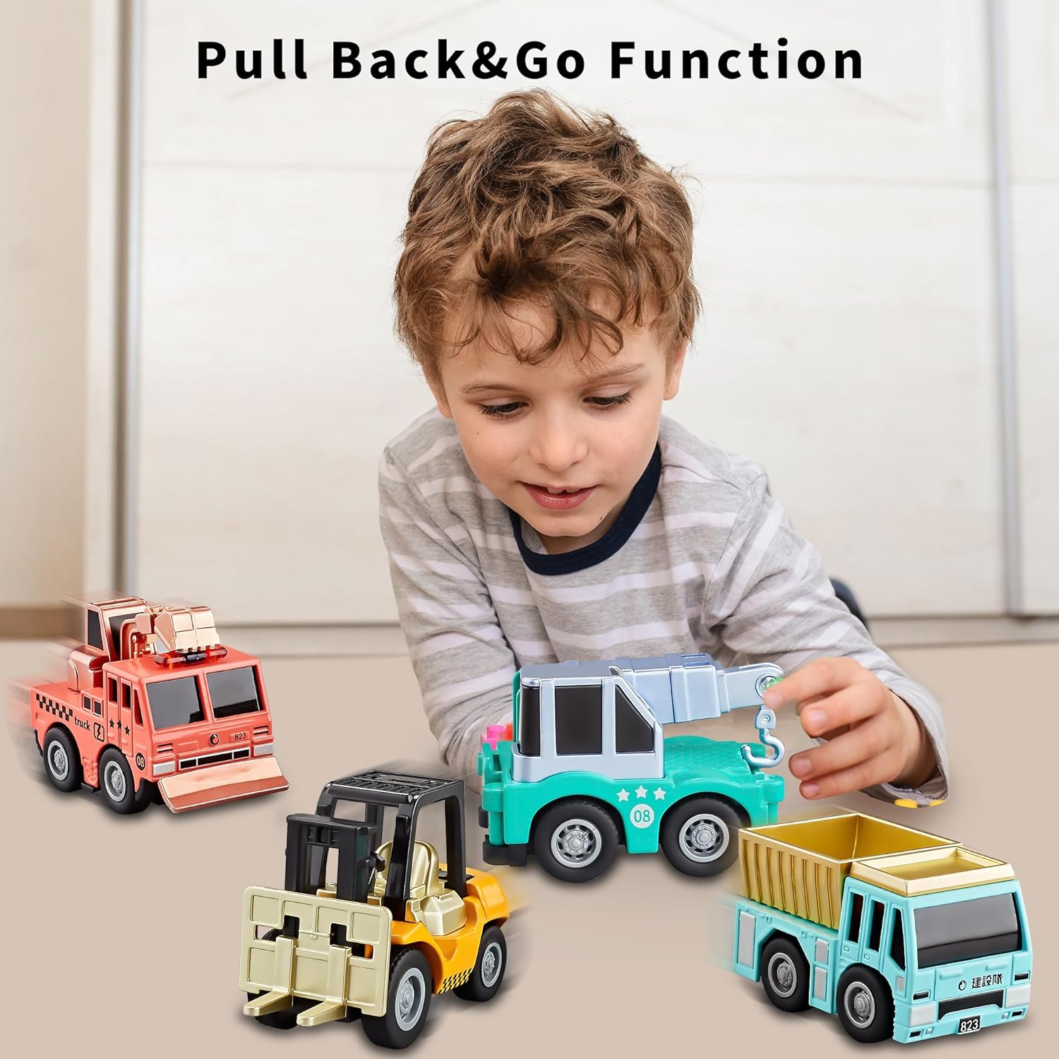 KIDAMI Die-Cast Metal Construction Vehicles Toy Cars Set, Mini Pull Back Car Excavator Cars Trucks, Toys for Toddlers Boys & Girls Birthday Gifts, Easter Egg Fillers, Cake Decorations - Image 4