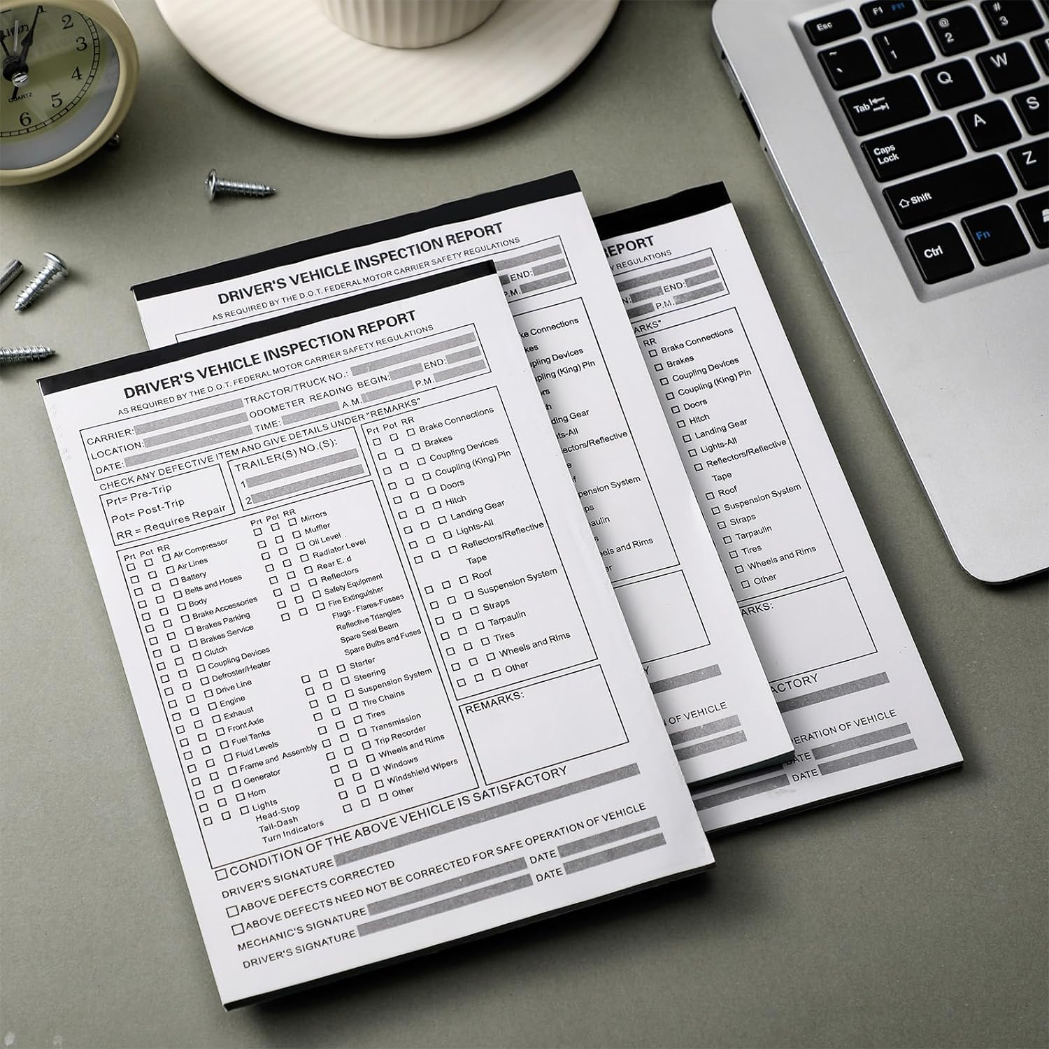 Motiskyy 5 Pack 5.5" x 8.5" Detailed Driver's Vehicle Inspection Report 31 Sets of Forms Per Book 2-ply Carbonless Detailed Daily Pre Trip Inspection Report for Drivers and Truckers - Image 6