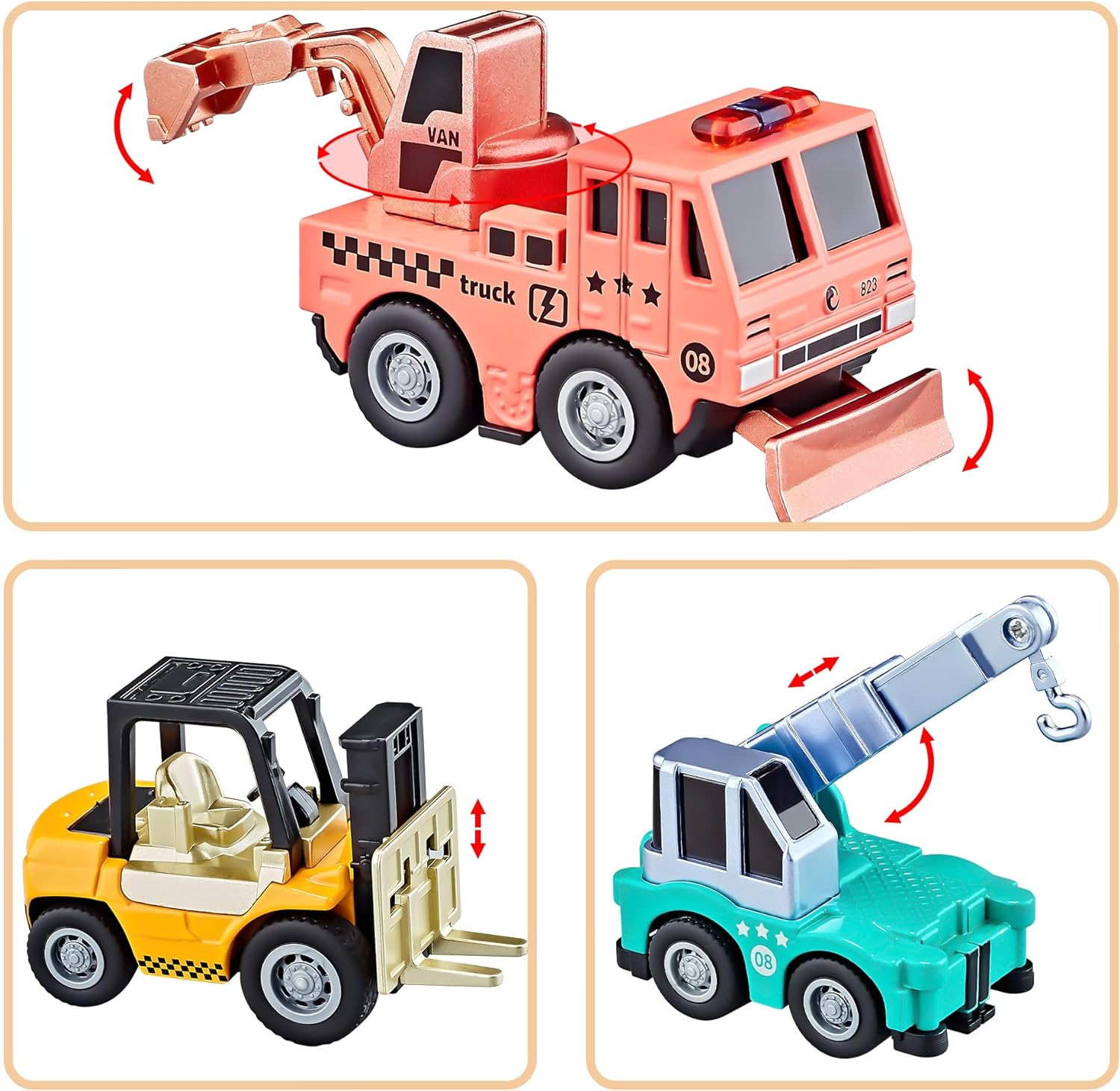 KIDAMI Die-Cast Metal Construction Vehicles Toy Cars Set, Mini Pull Back Car Excavator Cars Trucks, Toys for Toddlers Boys & Girls Birthday Gifts, Easter Egg Fillers, Cake Decorations - Image 5