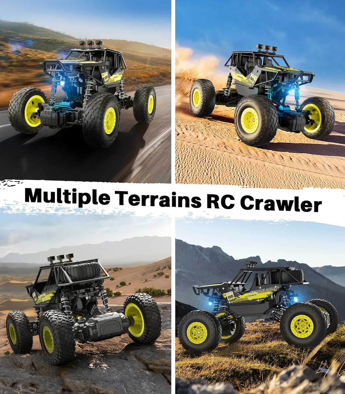 Remote Control Car, Metal RC Monster Trucks,1/20 LED 4 Channel All Terrains Off Road Vehicle 2X Rechargeable Batteries Toy Gift for Boys Girls Kids Adults - Image 4