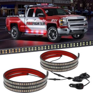 XRIDONSEN 2PCS 70 inch Truck LED Emergency Lights Strip 864 LED Running Board Strobe Lights Bar Red White Firefighter Lights Flashing Warning Safety Waterproof Flexible for Vehicles Trucks Pickup POV
