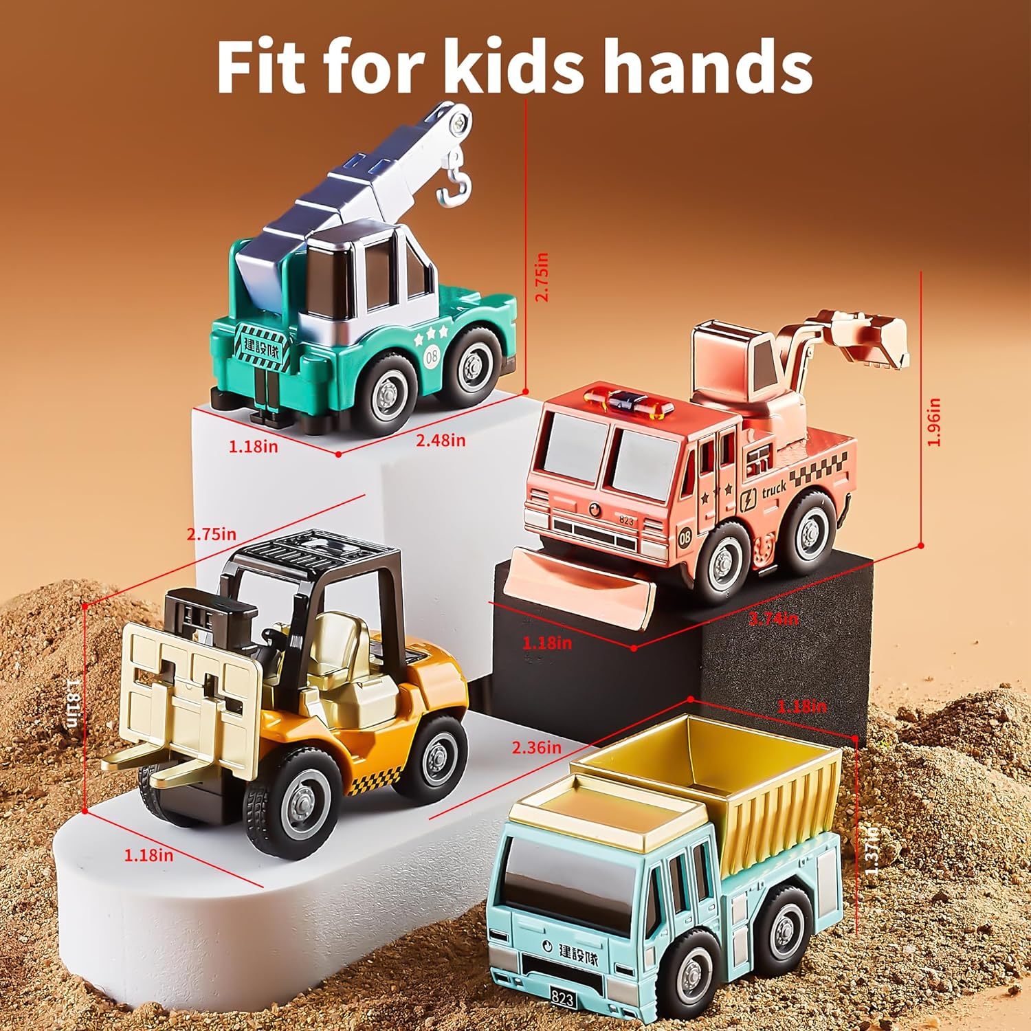 KIDAMI Die-Cast Metal Construction Vehicles Toy Cars Set, Mini Pull Back Car Excavator Cars Trucks, Toys for Toddlers Boys & Girls Birthday Gifts, Easter Egg Fillers, Cake Decorations - Image 6