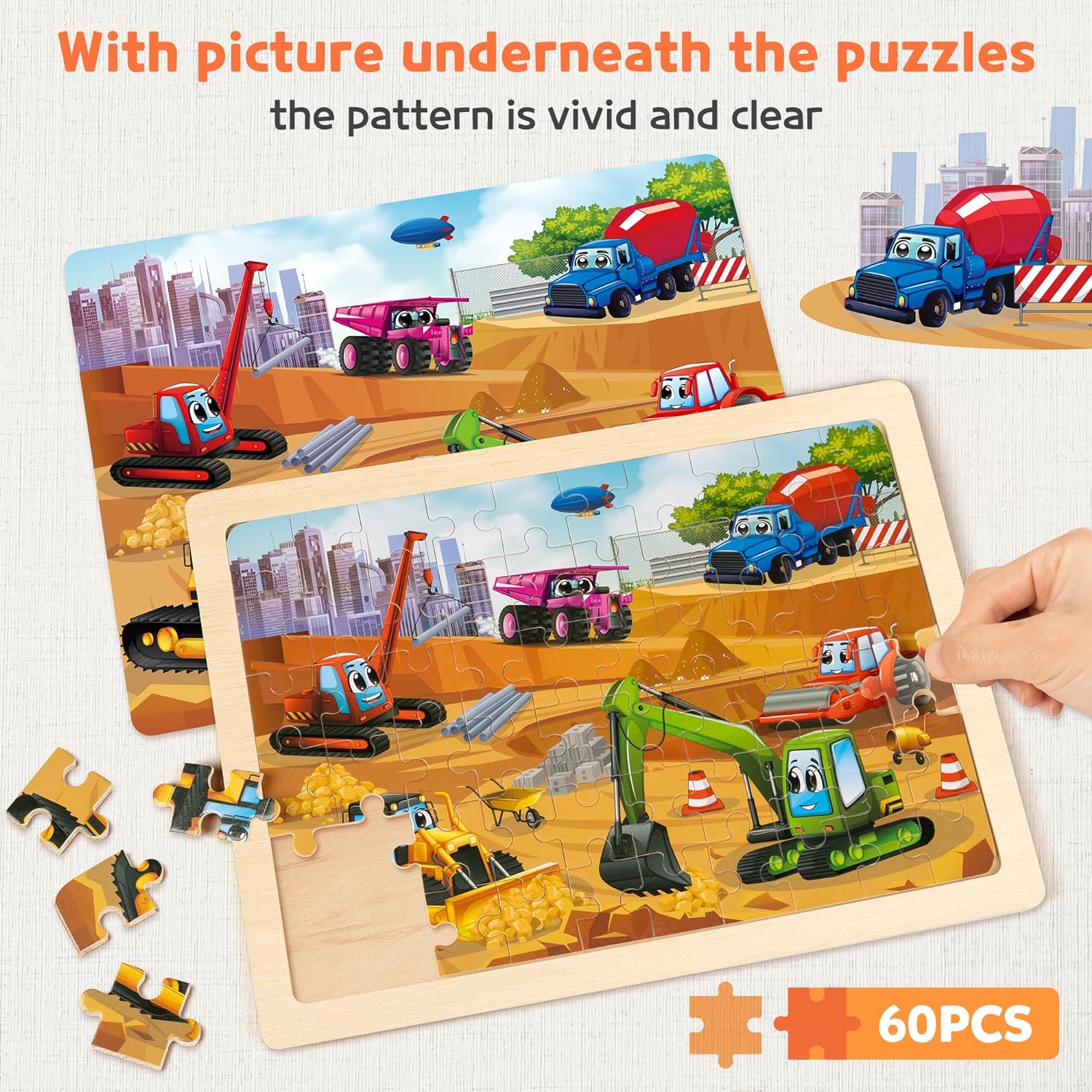 SYNARRY Wooden Vehicle Puzzles for Kids Ages 4-6, 6 Packs 60 PCs Jigsaw Puzzles Preschool Educational Toys Gifts for Children Ages 4-8, Kids Puzzles for 4+ Year Olds Boys Girls, Wood Puzzles Ages 3-10 - Image 3